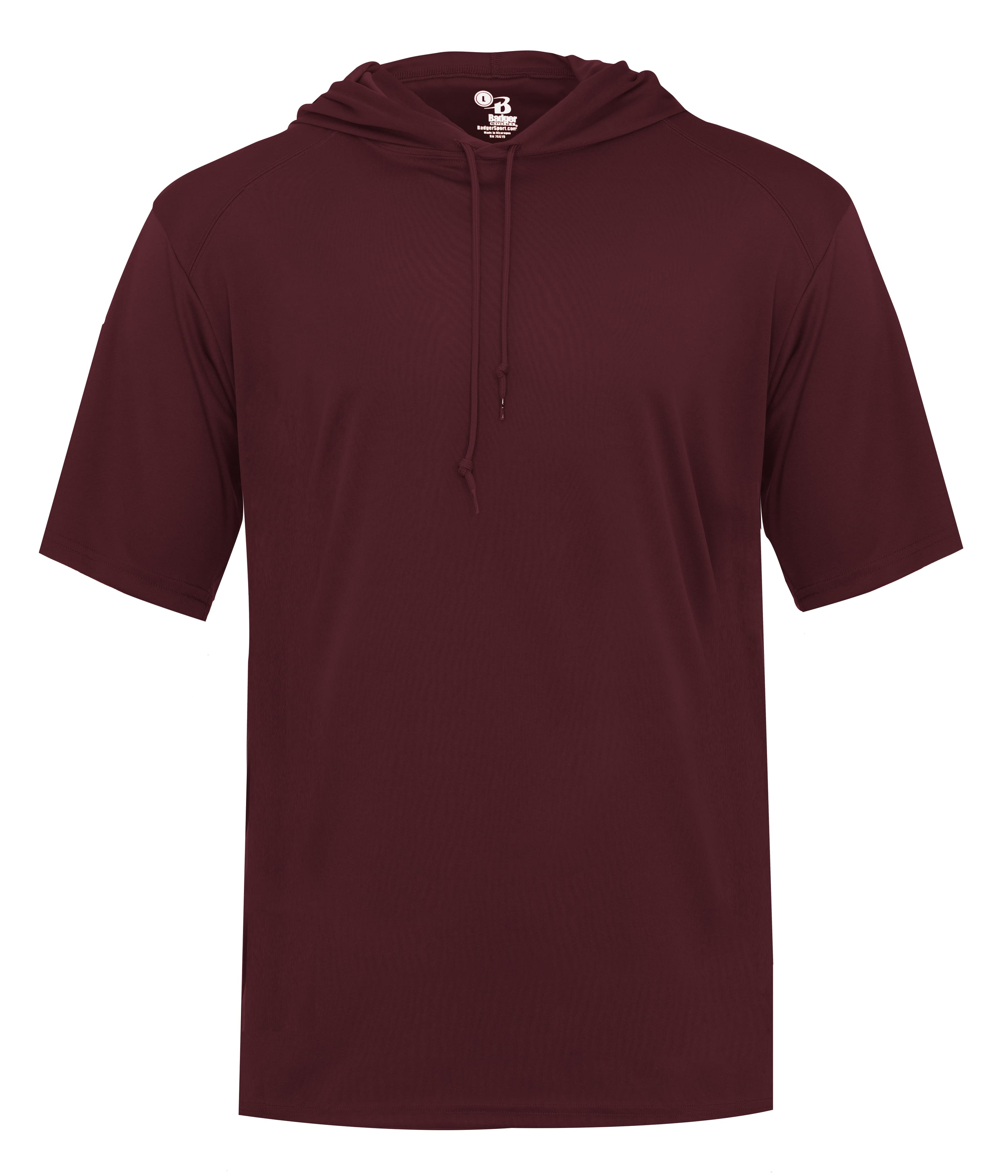 Maroon short-sleeve hoodie on a white background