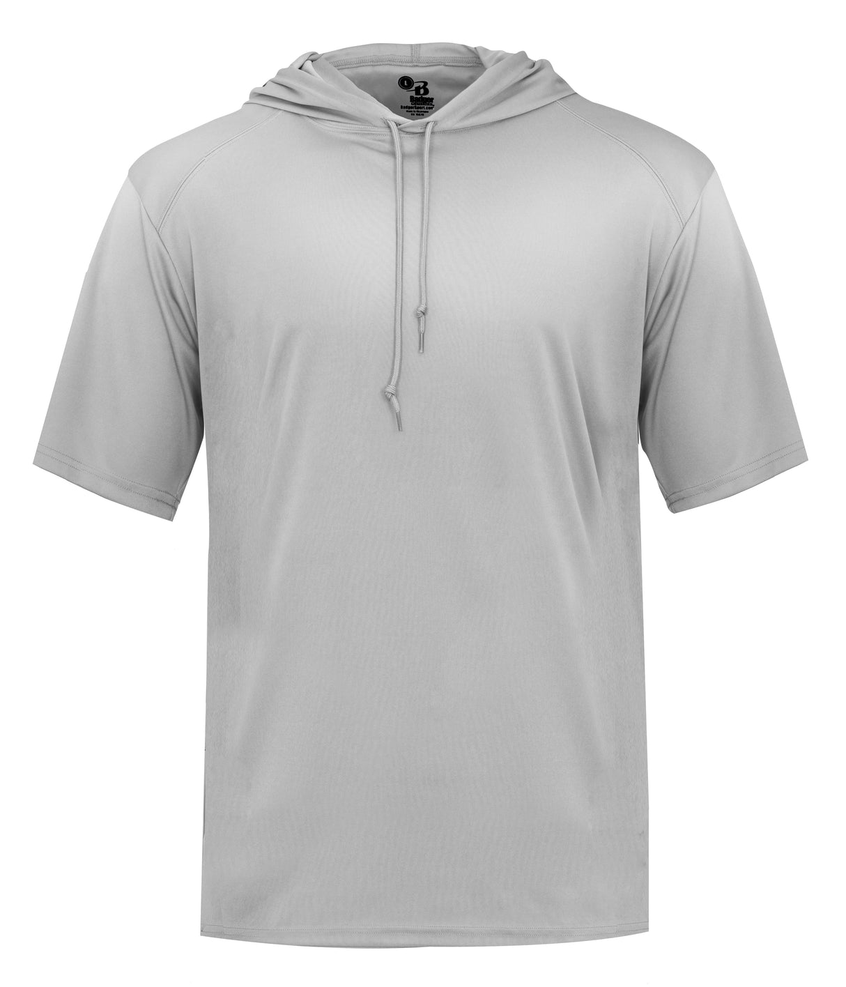 Gray short-sleeve hoodie on a white background