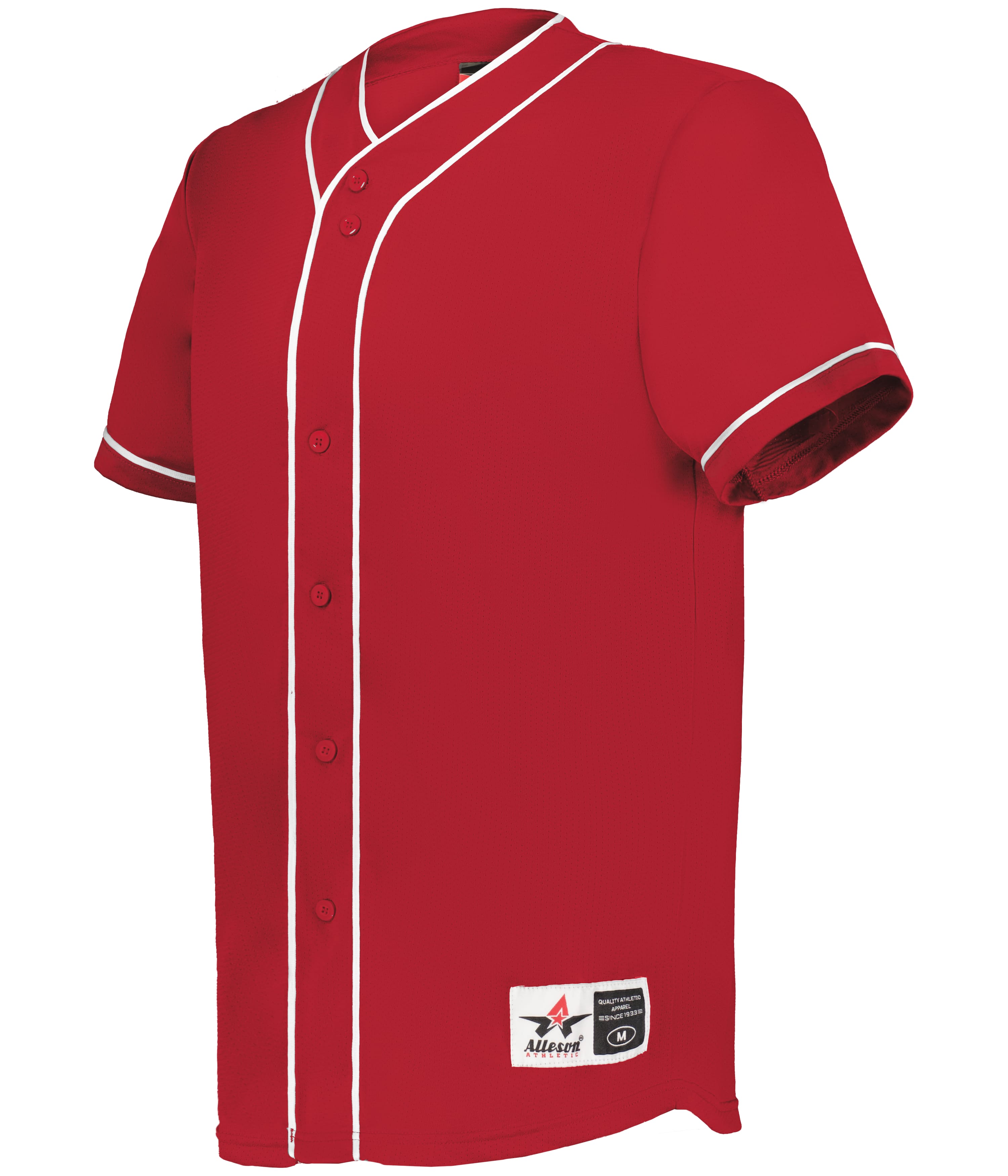 Red baseball jersey with white accents on a white background