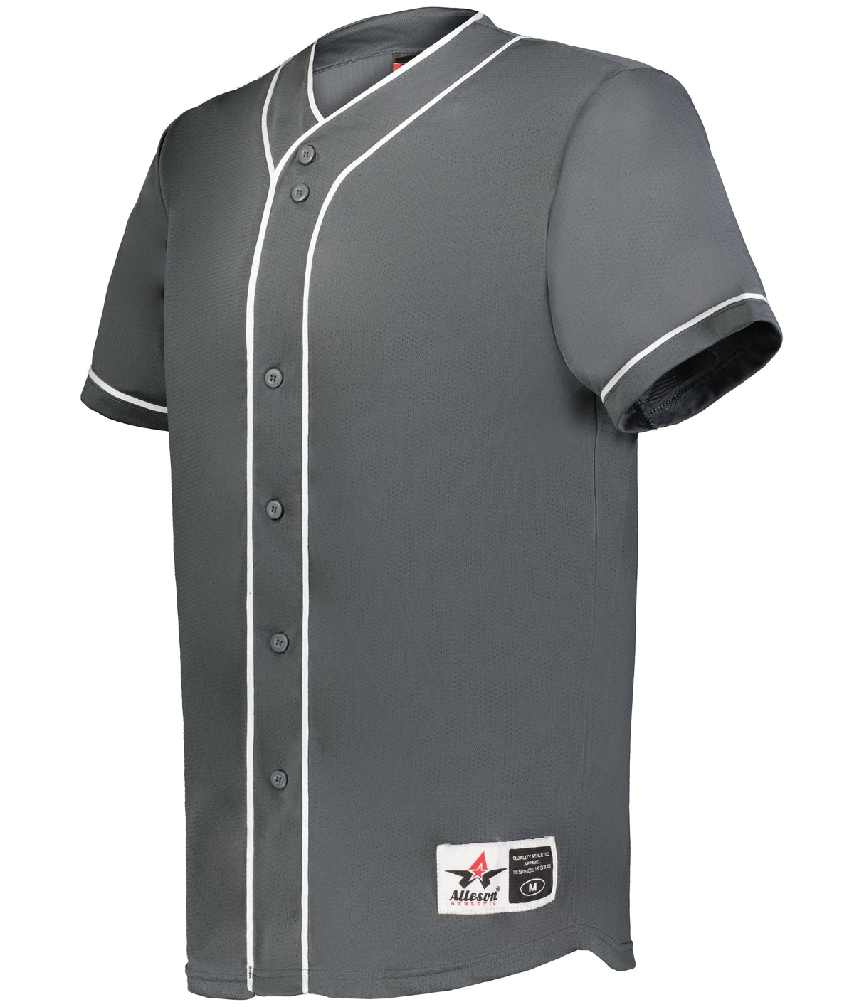 Gray baseball jersey with white accents on a white background