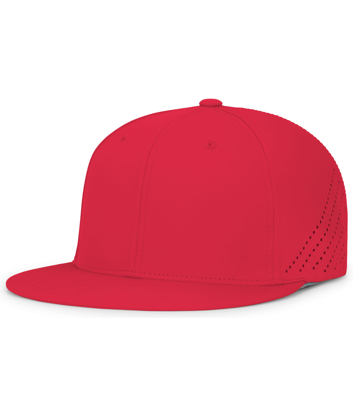 A red Pacific Headwear baseball cap with a flat round bill and perforated side panels.