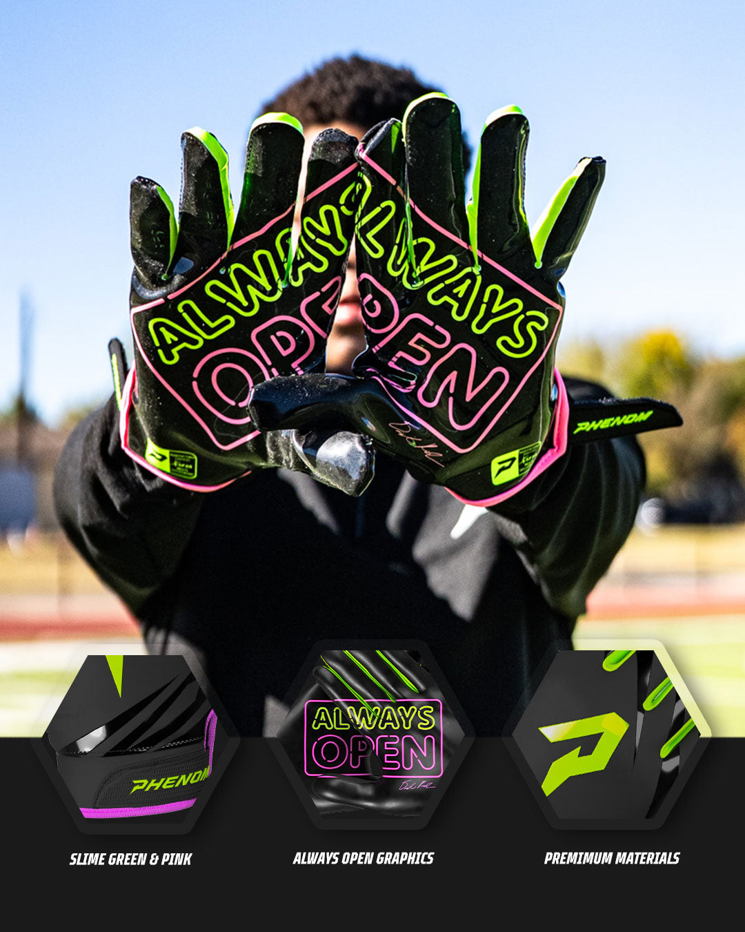 Always Open Football Gloves - VPS5 by Phenom Elite