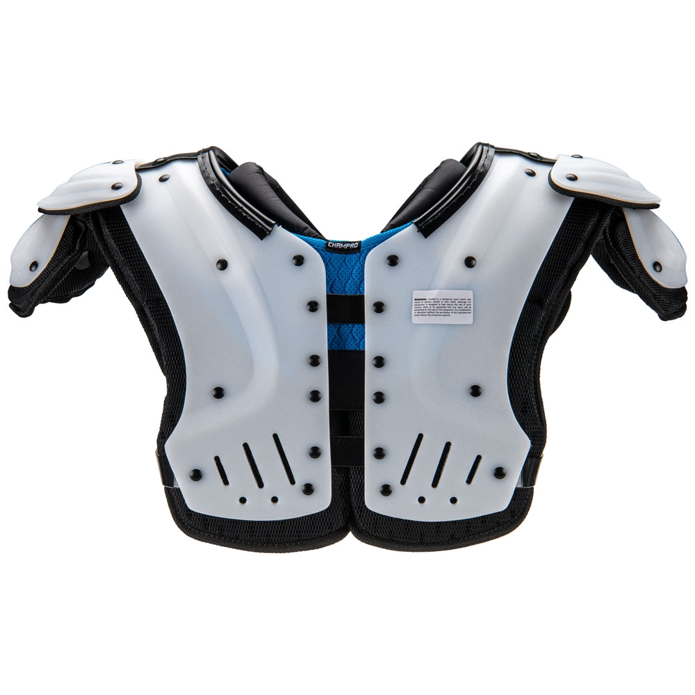 White shoulder pads with black accents on a white background