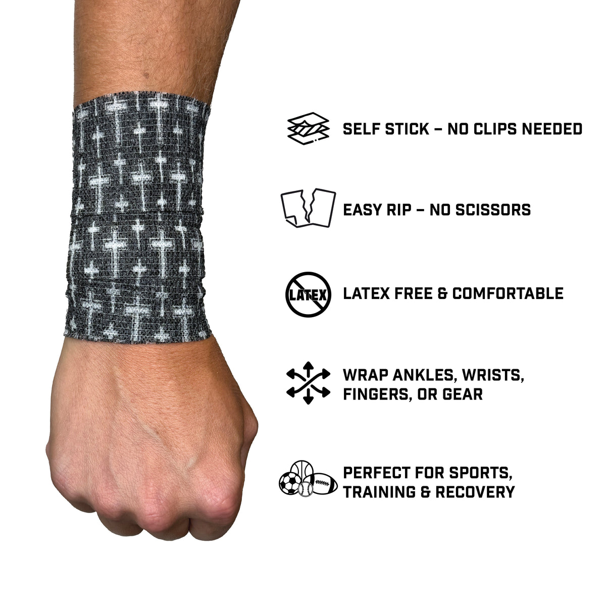 Faith Cross Black Self Stick Athletic Tape - Pro Game Sports