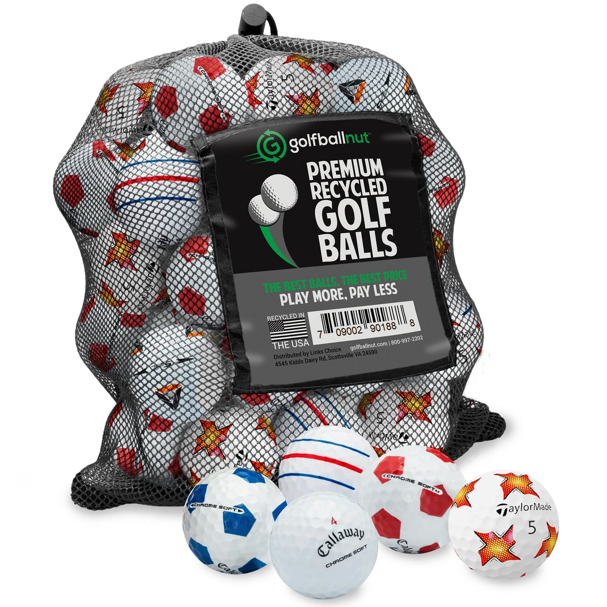 Recycled Mix of Assorted Callaway & TaylorMade Logo & Stripe Balls – 48 Count