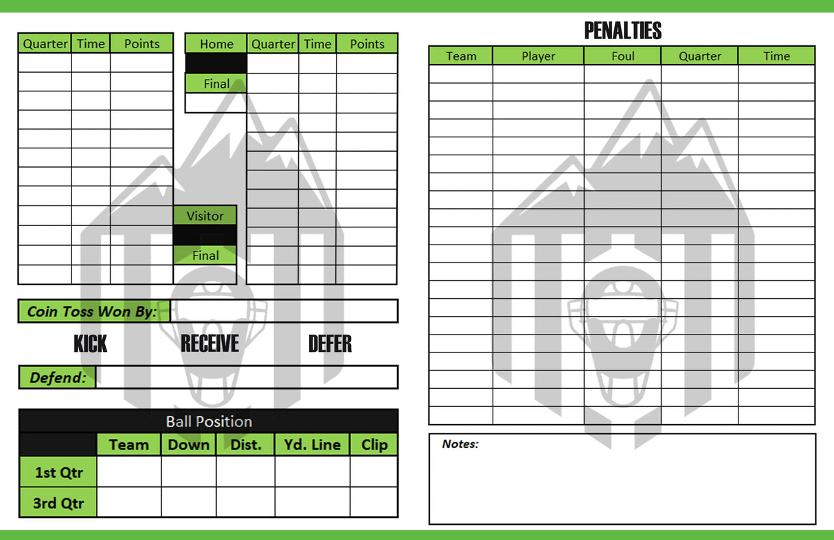 Football Throw Away Game Cards by Out West Officials