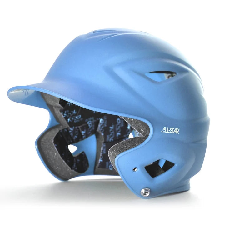 Blue baseball helmet with 'All-Star' branding on a white background