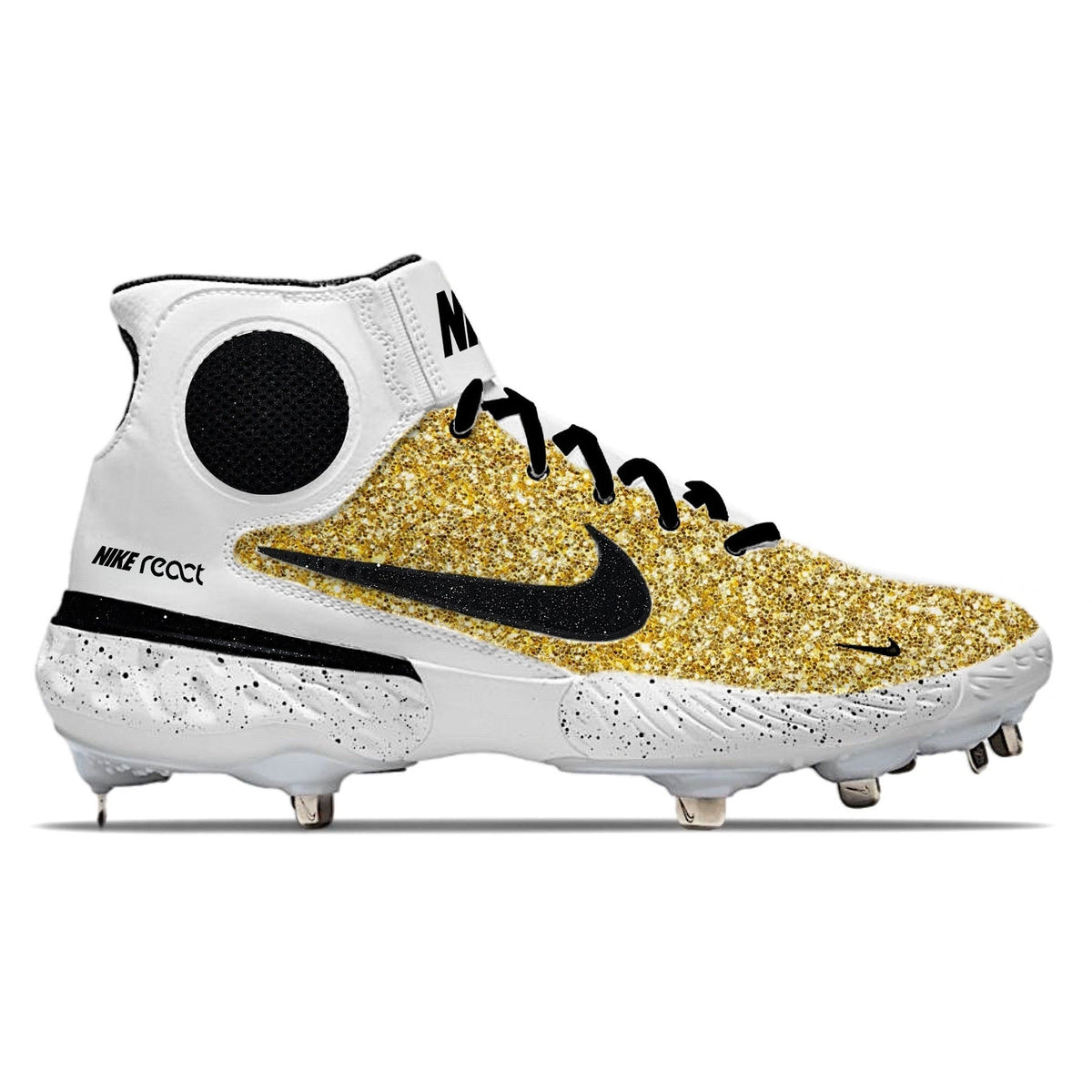 "Gold Glitter" Nike Alpha Huarache Elite 3 Mid Cleats