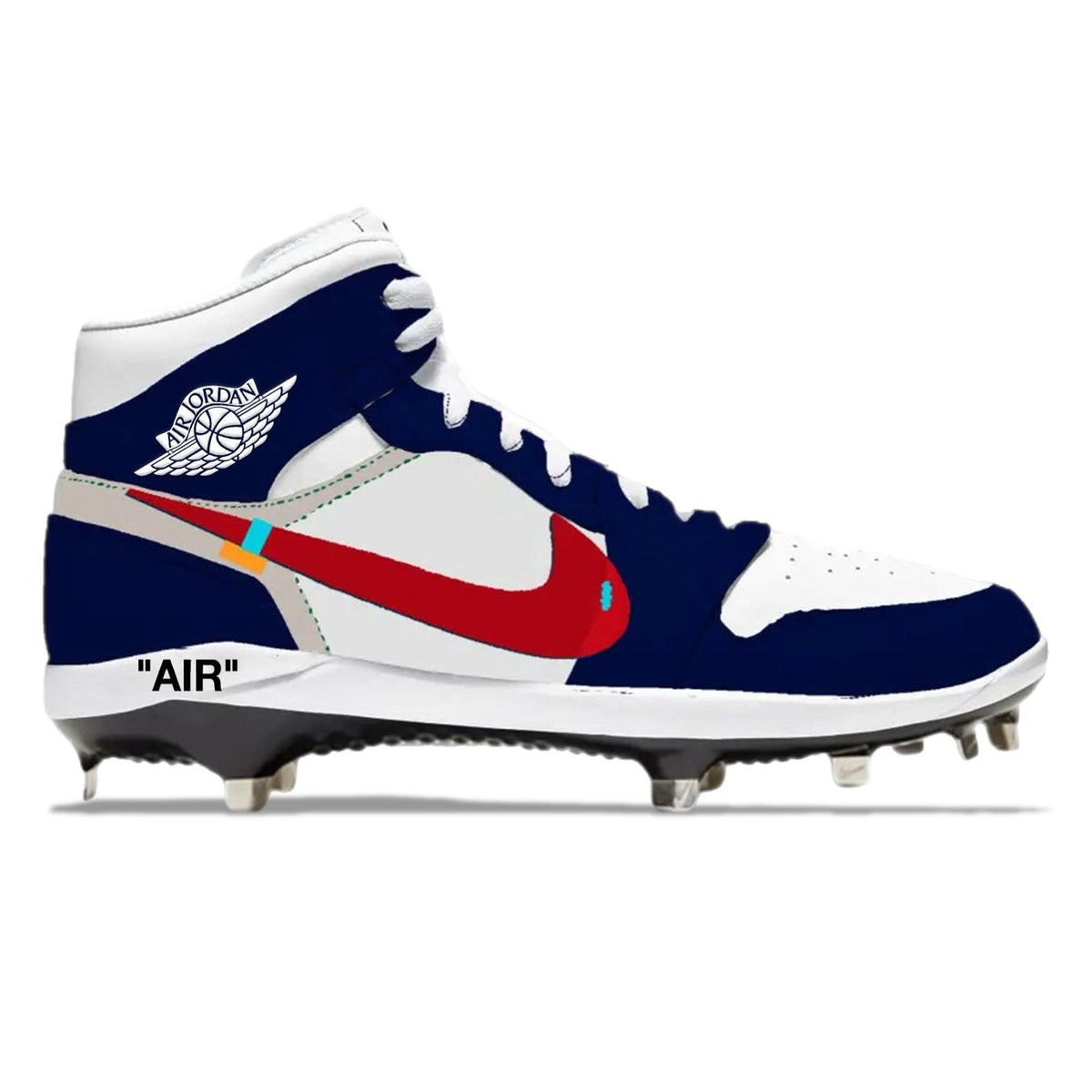 "Navy & White OW" Jordan 1 Retro Cleats