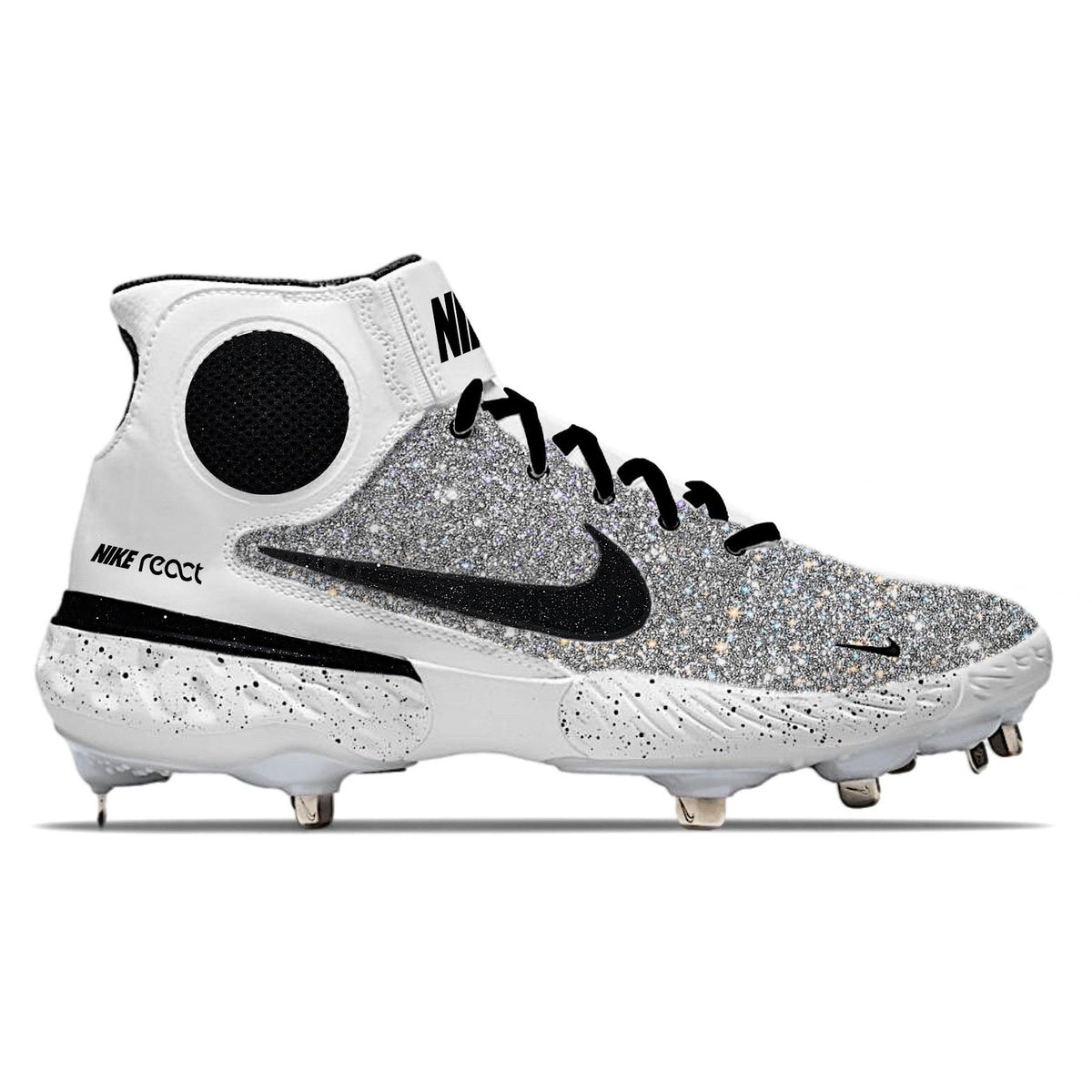 "Silver Glitter" Nike Alpha Huarache Elite 3 Mid Cleats