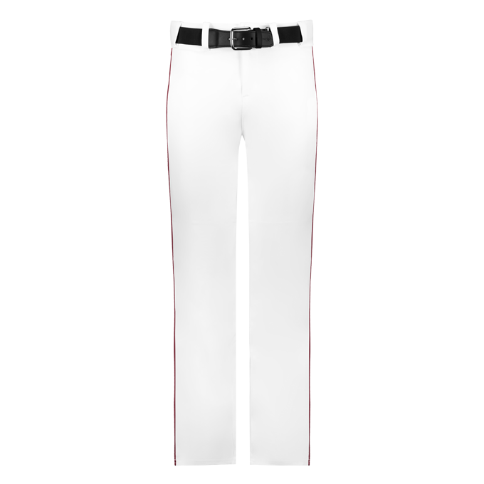 White pants with a black belt on a white background