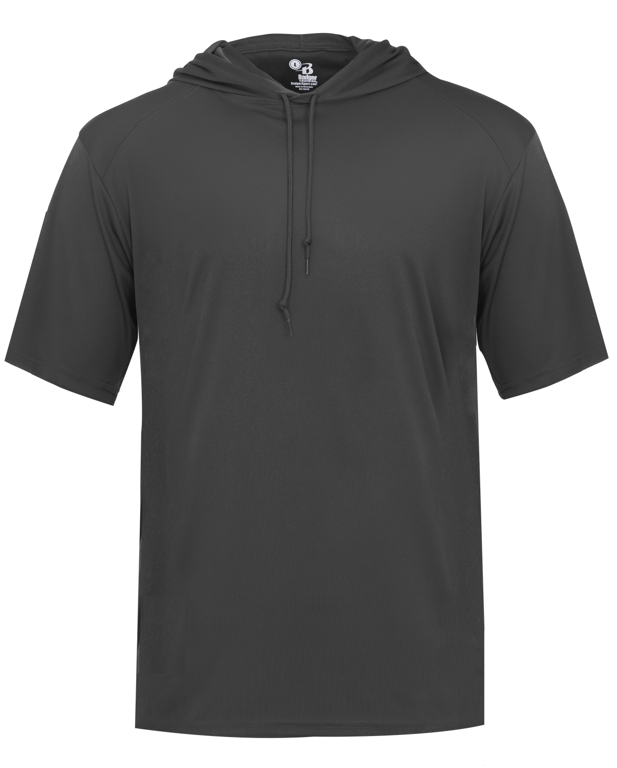 Black short-sleeve hoodie on a white background