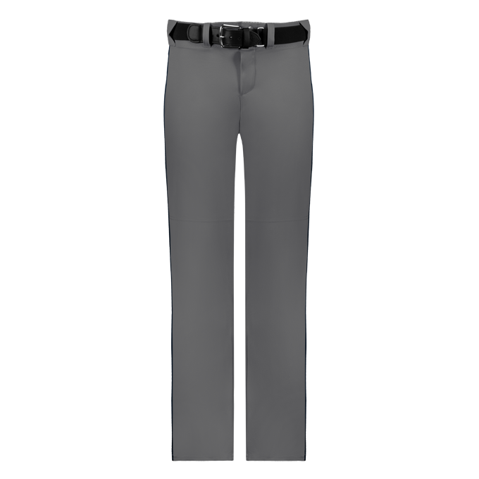 Gray pants with a black belt on a white background