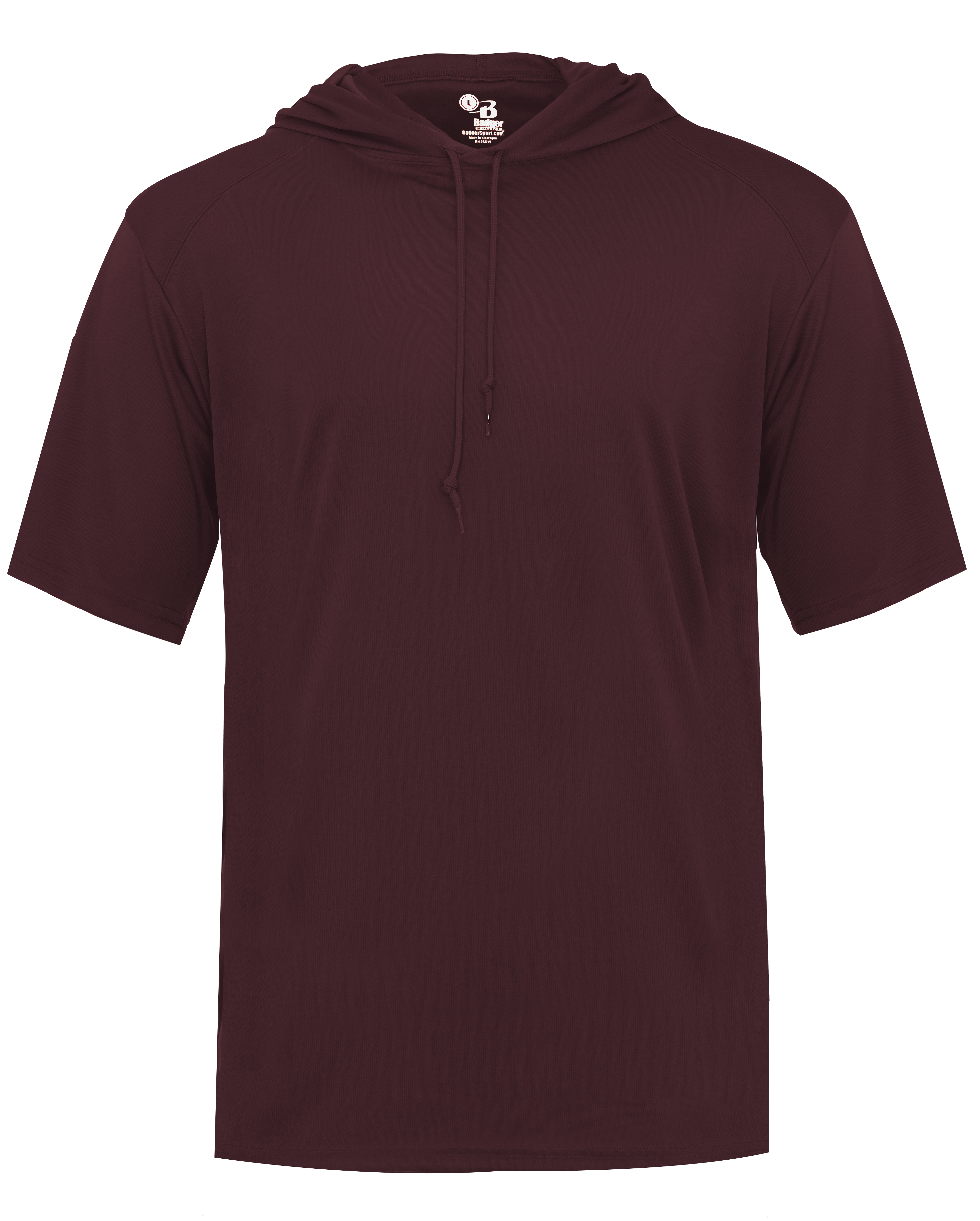 Maroon hoodie with a short sleeve design on a white background