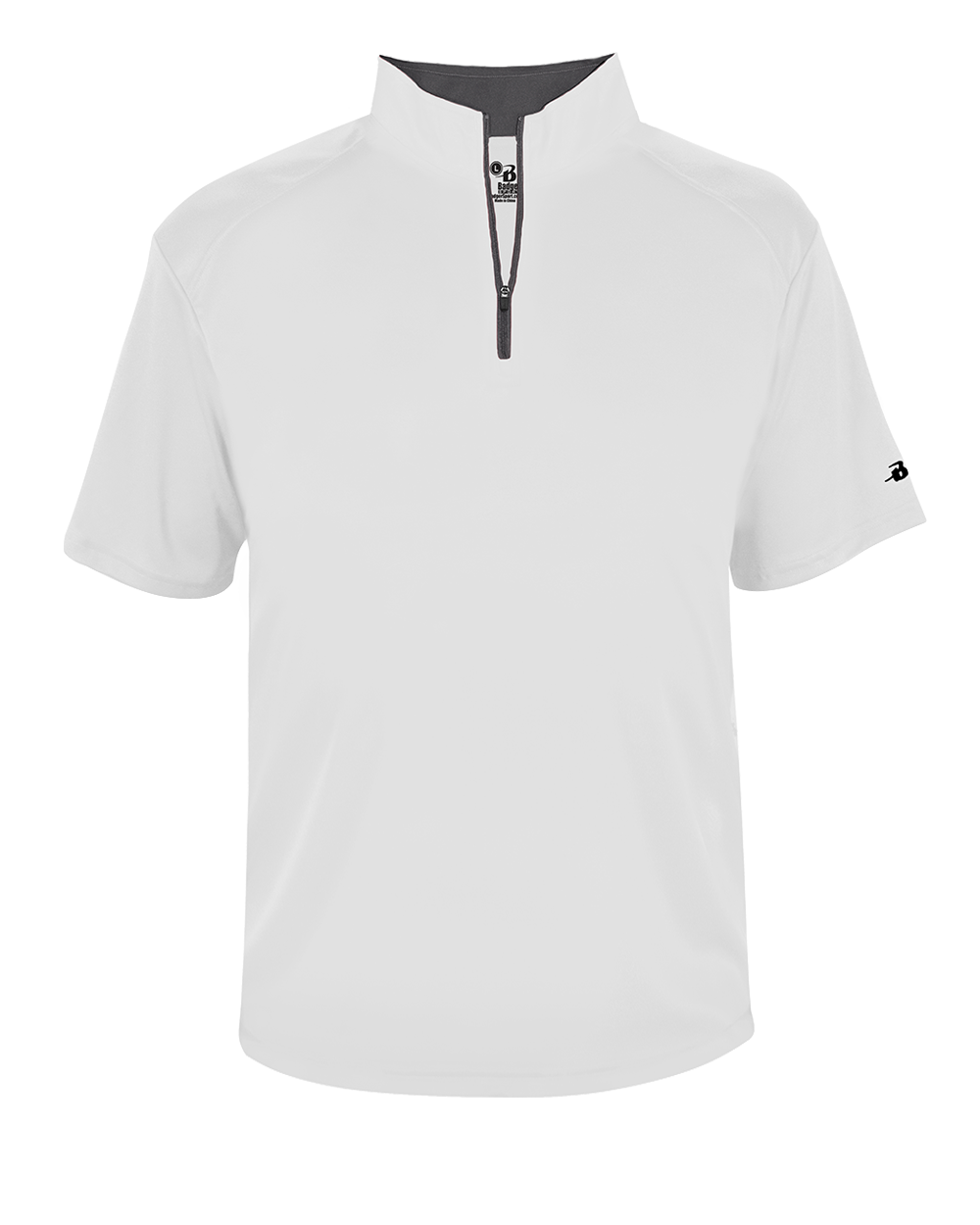 White short-sleeve shirt with a zipper on a white background