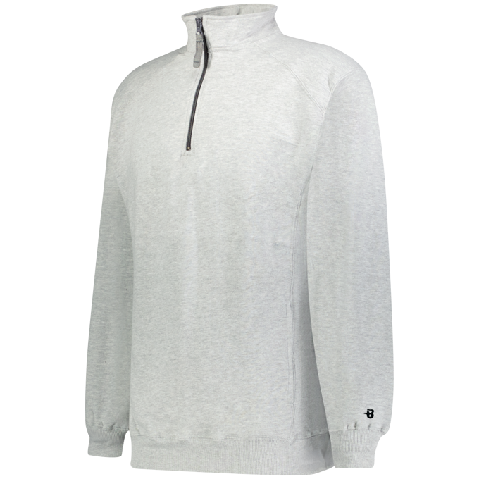 Gray quarter-zip sweatshirt on a white background