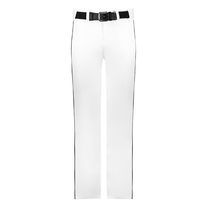 White pants with a black belt on a white background