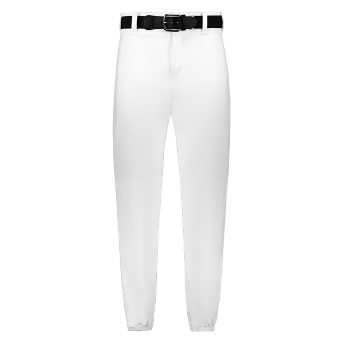 White pants with a black belt on a white background