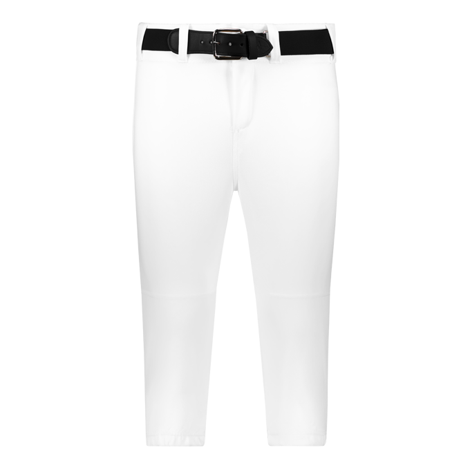 White pants with a black belt on a grey background