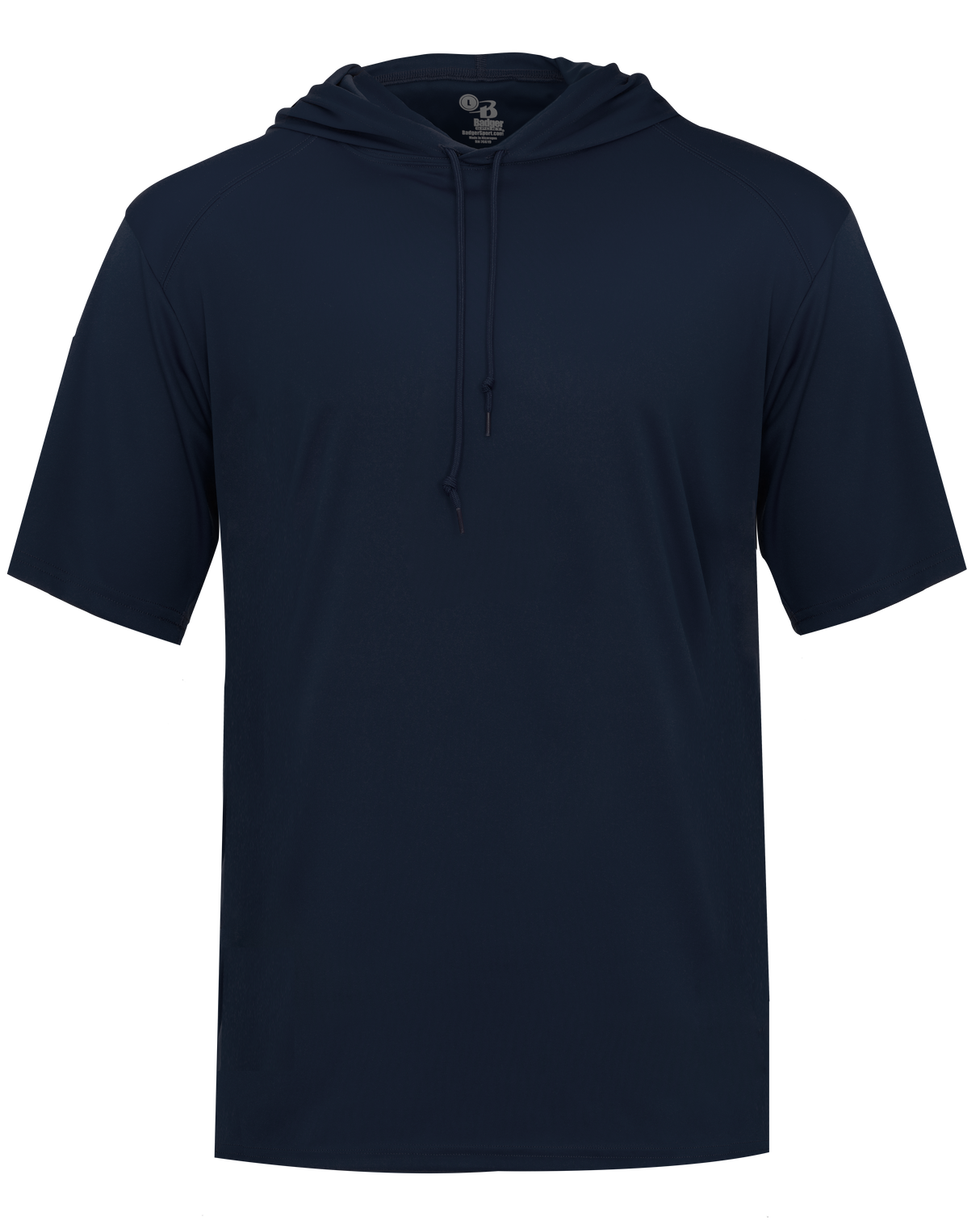 Navy blue hoodie with short sleeves on a white background