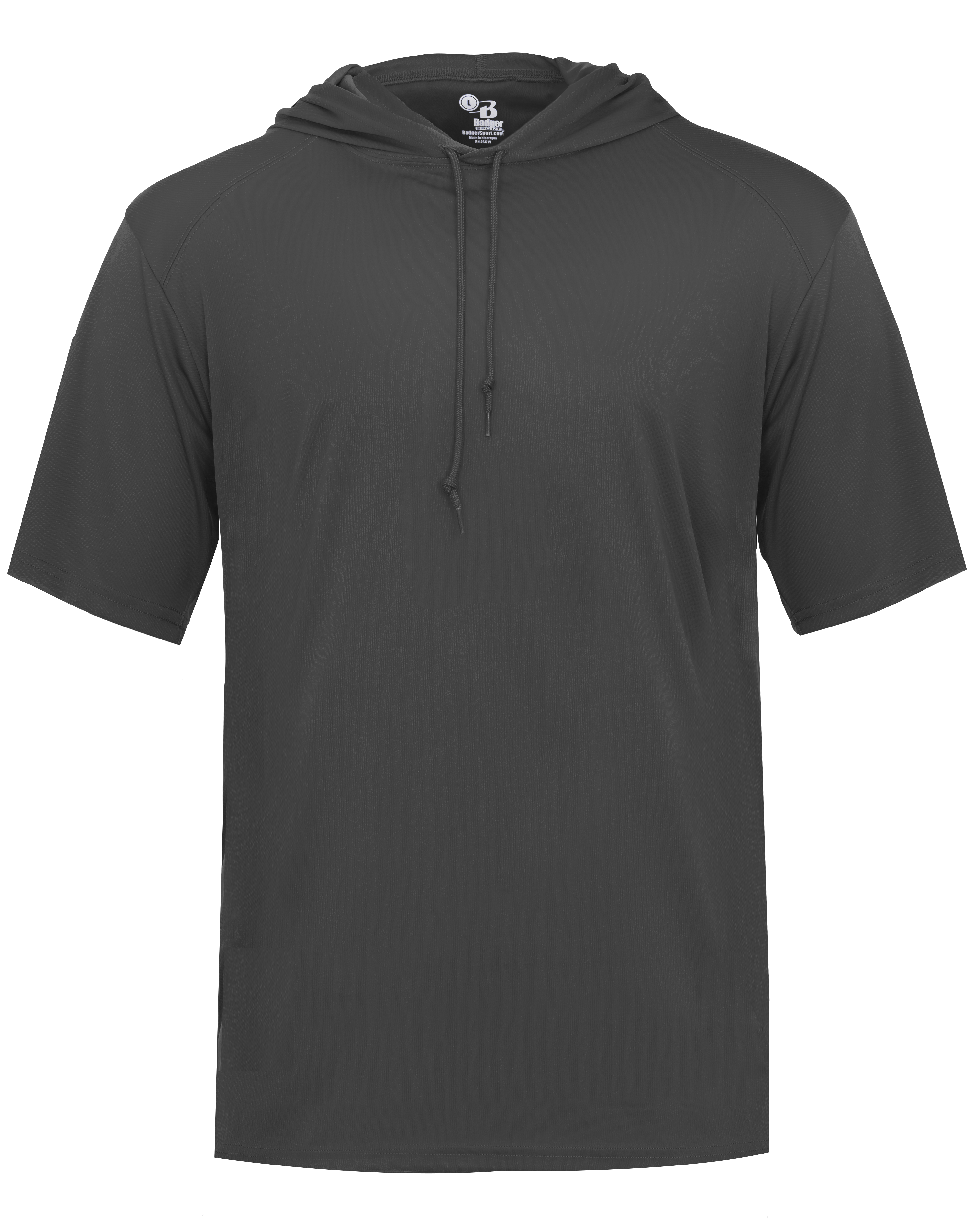 Black short-sleeve hoodie on a white background