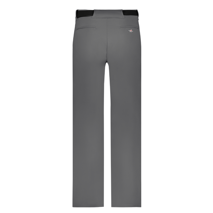 Gray pants with a black waistband on a white background