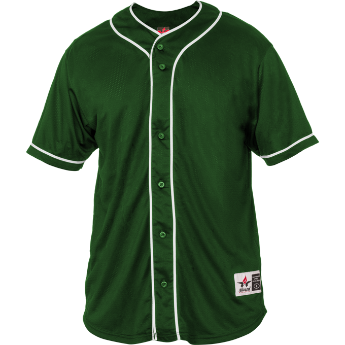 Green baseball jersey with white accents on a white background