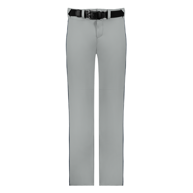 Gray pants with a black belt on a white background