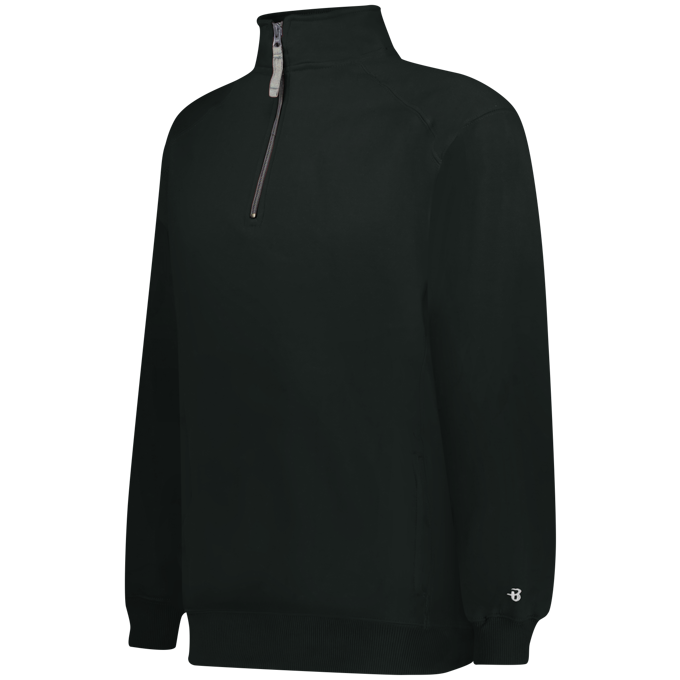 Black pullover with a quarter zip on a white background