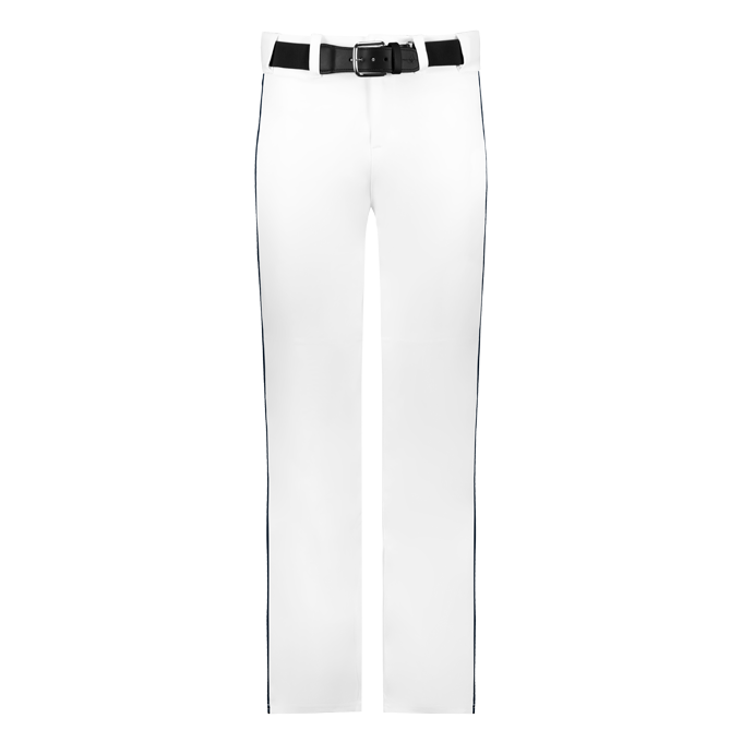 White pants with a black belt on a white background