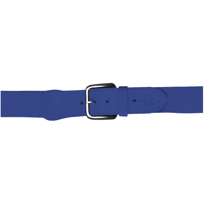 Blue belt with a silver buckle on a white background