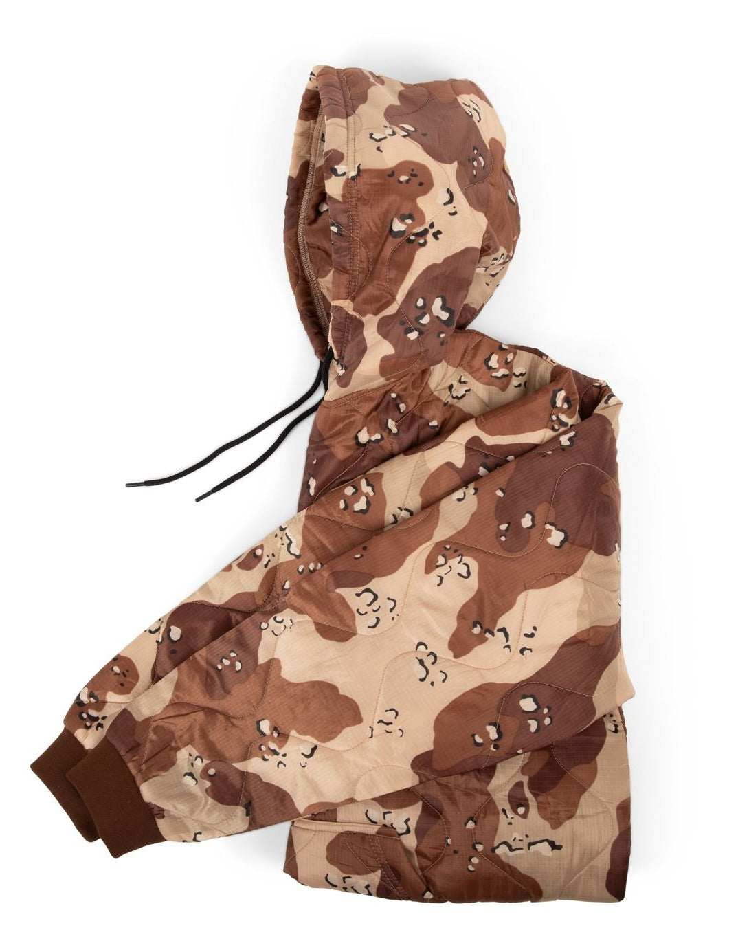 Camouflage-patterned hooded jacket on a white background