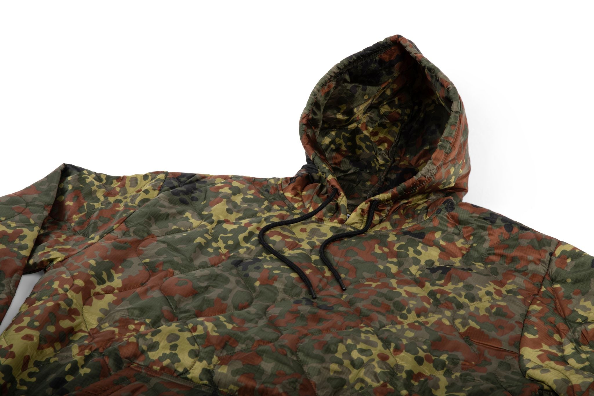 Camouflage hooded jacket on a white background