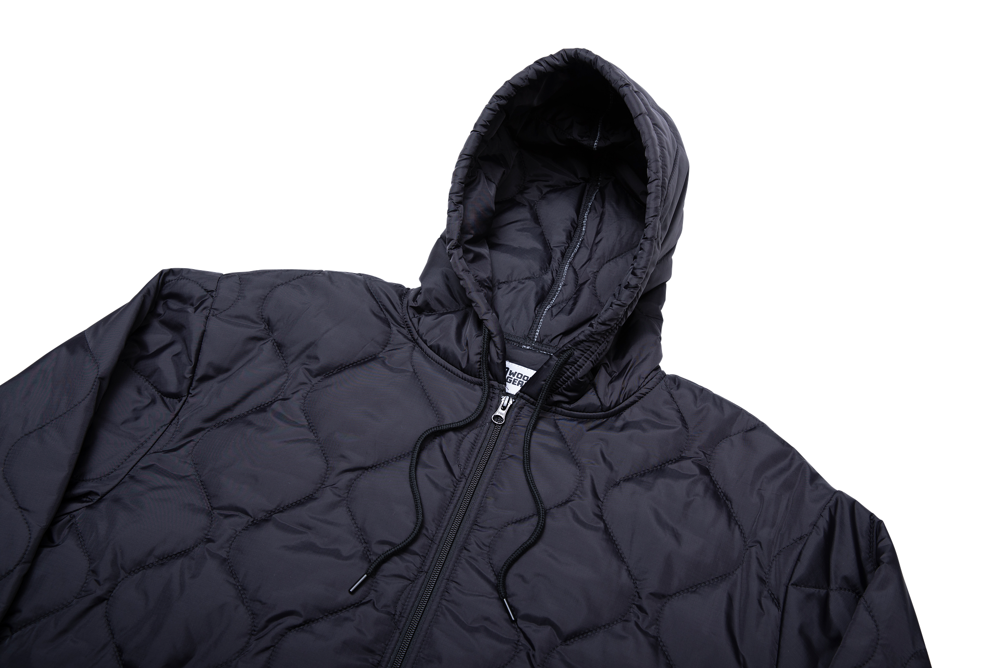 Black hooded jacket on a white background