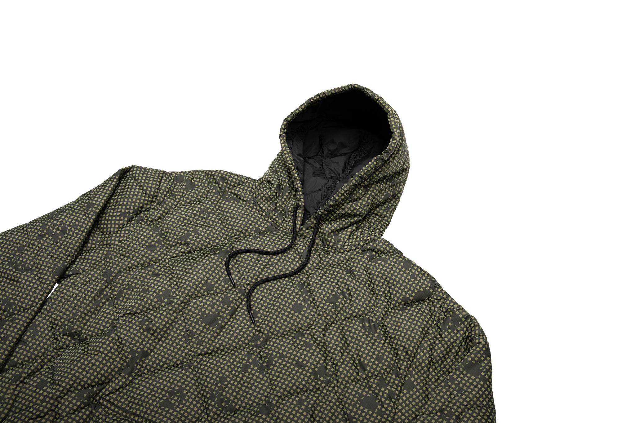 Green hooded jacket with a pattern on a white background