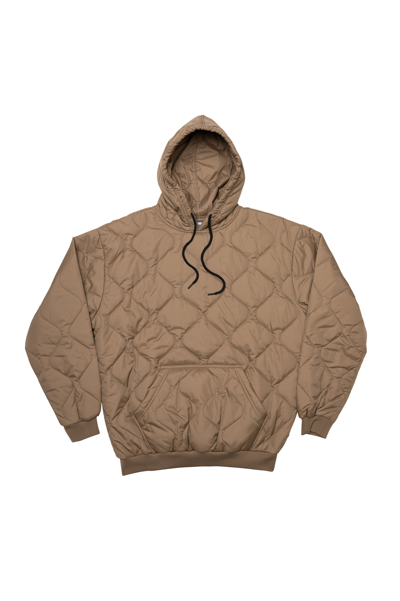 Brown quilted hoodie on a white background