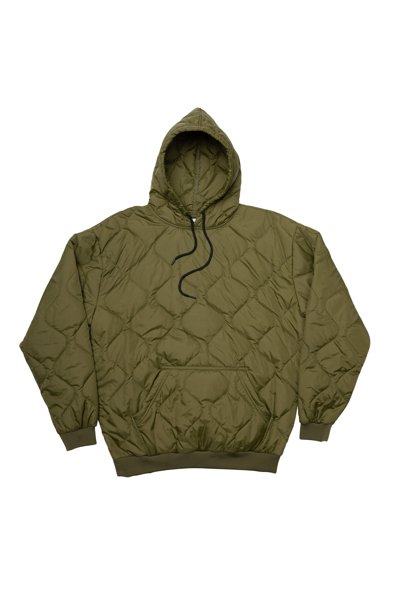 Quilted green hoodie on a white background