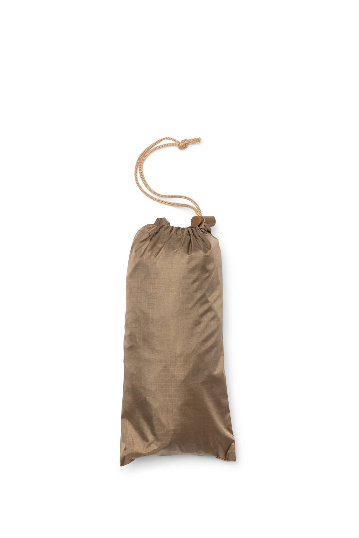 Brown drawstring bag on a white background