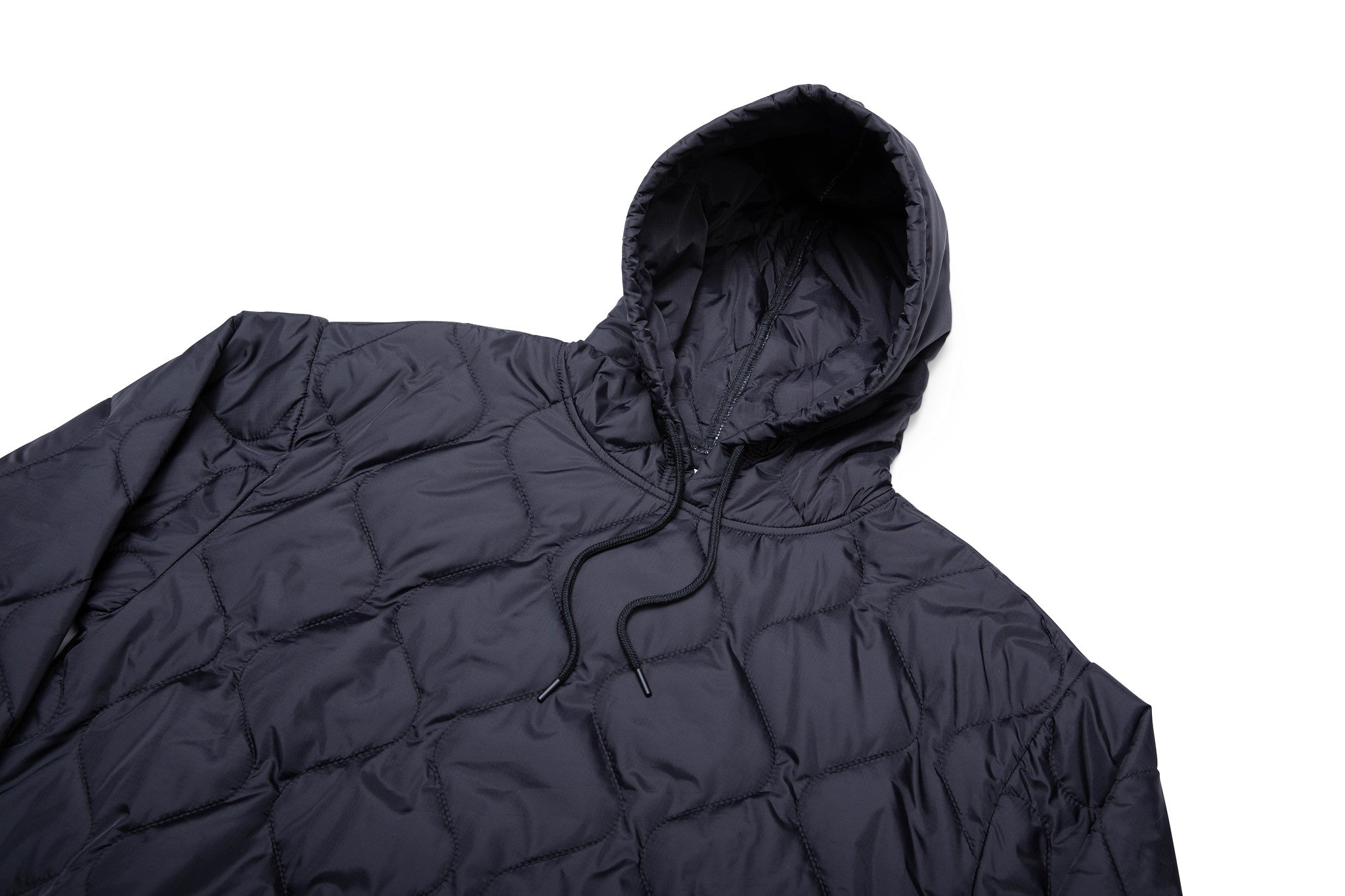 Black hooded jacket on a white background