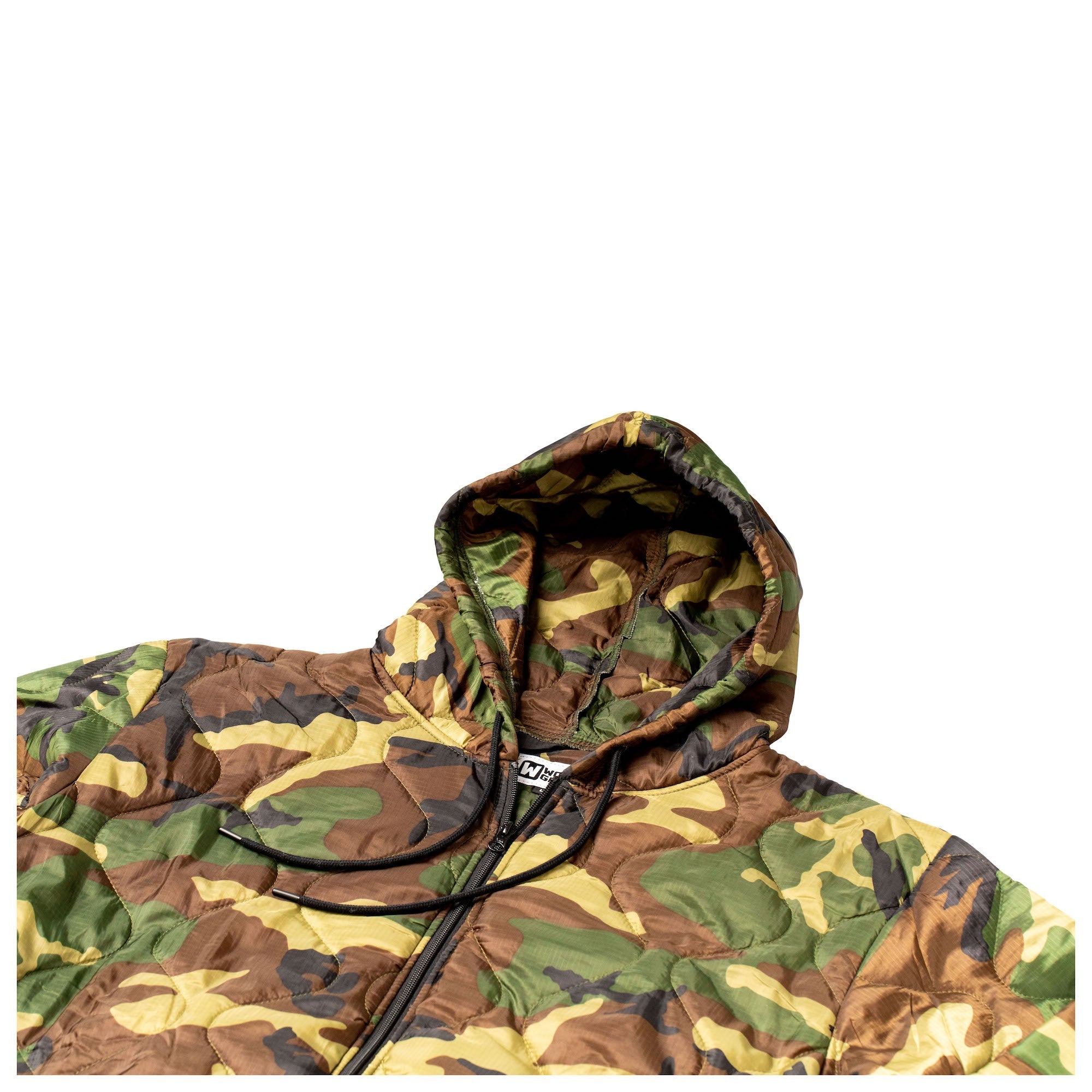 Camouflage hooded jacket on a white background