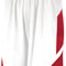 White athletic shorts with red accents on a white background