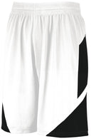 White athletic shorts with black accents on a white background