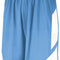Light blue athletic shorts with a white stripe on a white background