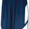 Navy blue shorts with white side panels on a white background
