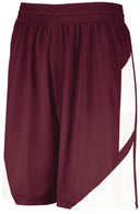Maroon shorts with a white stripe on a white background