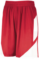 Red shorts with a white stripe on a white background
