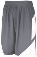 Gray athletic shorts with a drawstring on a white background