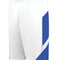 White shorts with a blue diagonal stripe on a white background