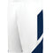 White shorts with a navy blue diagonal stripe on a white background