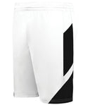 White shorts with a black diagonal stripe on a white background